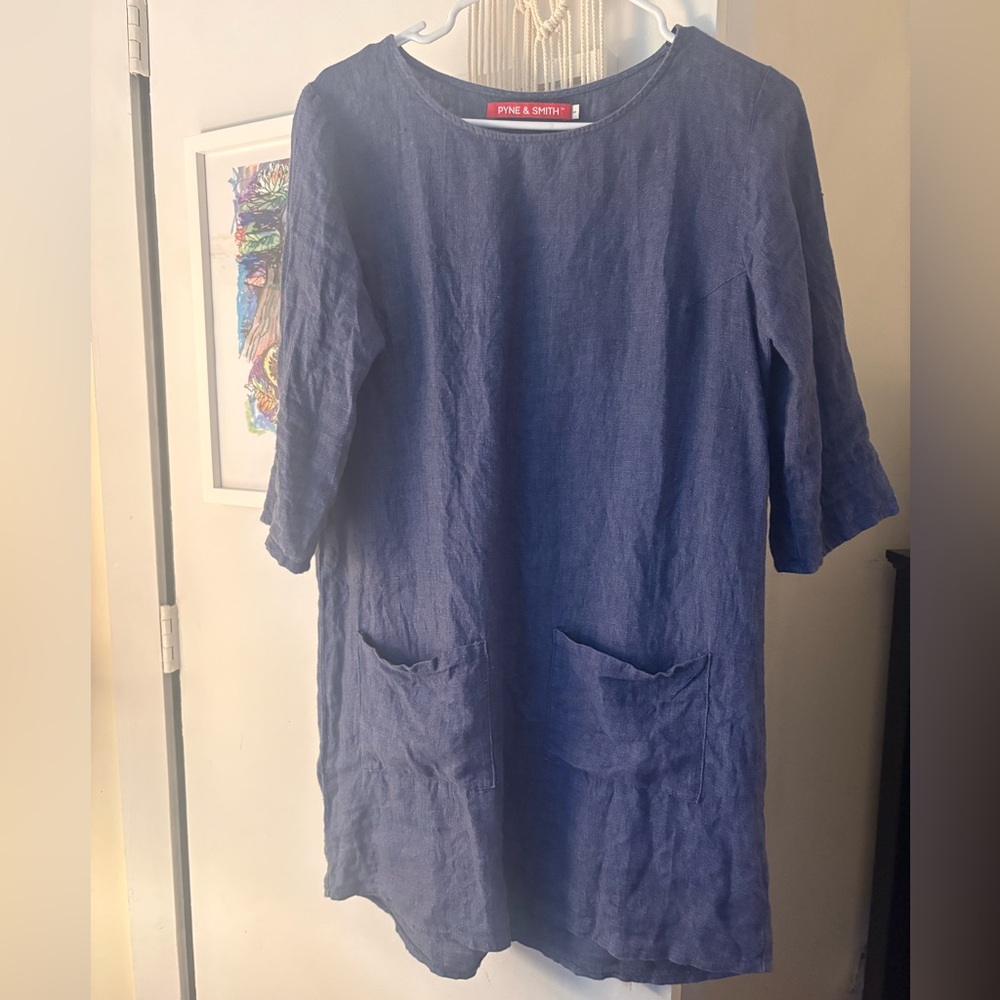 Pure & Simple Indigo Linen Pocket Mini Dress